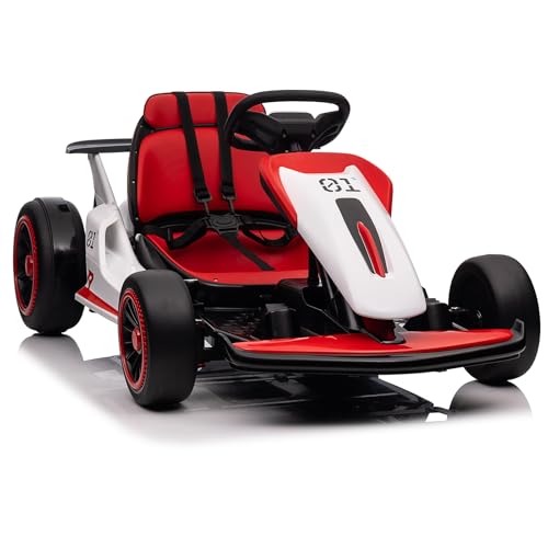 Kids Go Kart, Ride On Drift Kart with Dual 200W Motors, 24V Battery Powered Electric Drift Car, Outdoor 2-Speed Ride On Racing Toy for Boys Girls 6+, 8.1 Mph Max Speed, White