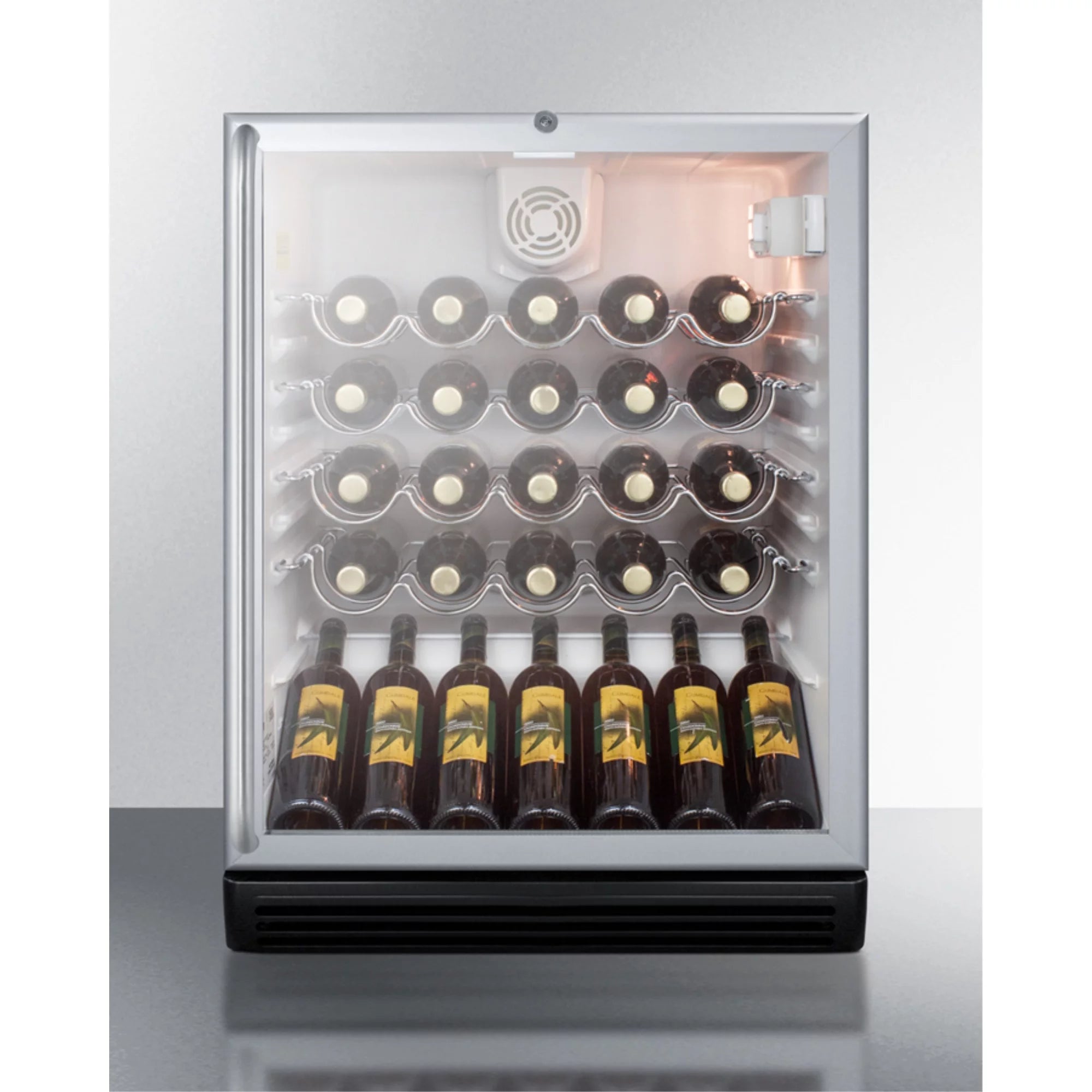 Wine cellar with glass door, black cabinet, full length handle M379151