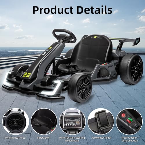 24V Electric Drift Go Kart for Kids, Adjustable Seat, 8mph C10094