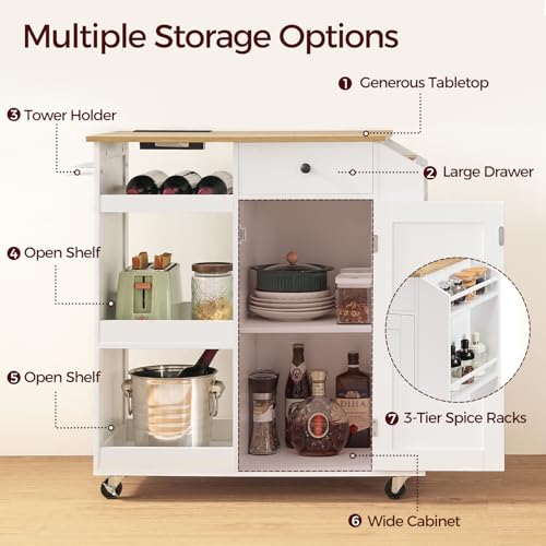 Kitchen Island with Power Outlet and Drawer on Wheels I678