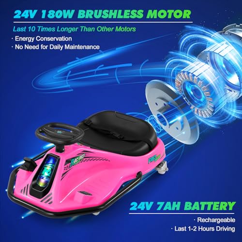 24V Electric Drifting Go Kart for Kids with Brushless Motor, Pink G891