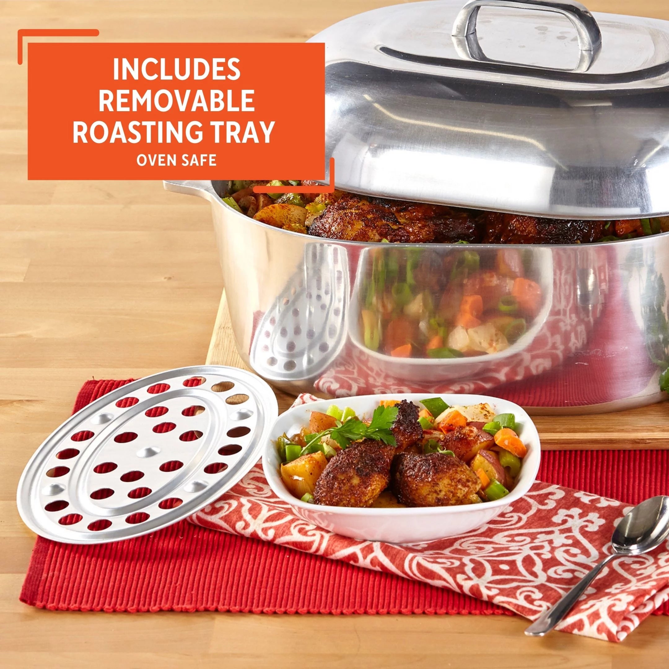 Cast Aluminum Oval Roaster Pan with Lid and Roasting Tray D325