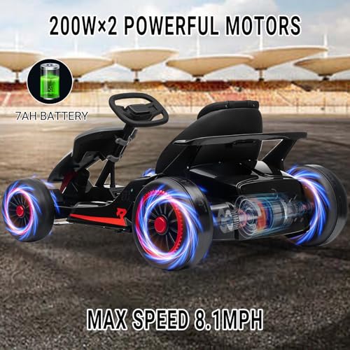 Kids Go Kart, 24V Electric Drift Car with Dual 200W Motors, 2-Speed, White B188186