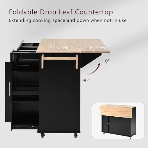 Large Kitchen Island with Drop Leaf, Rolling Cart, Power Outlet R822