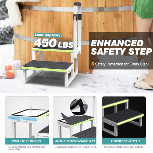2 Step Stool with Handrail, Anti-Slip Mats, Portable for RV, Camper, Hot Tub V6811