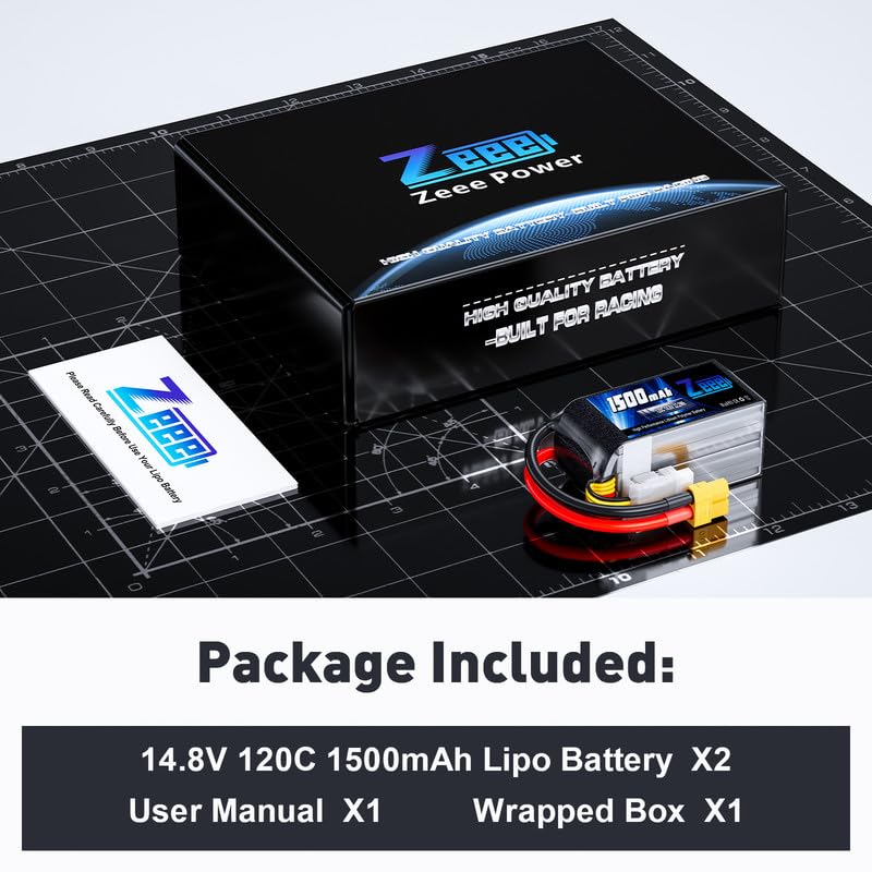 4S Lipo Battery 1500mAh 14.8V 120C with XT60 Plug for RC Models (2 Pack) F334