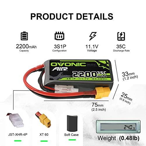 3S Lipo Battery 2200mAh 11.1V with XT60 Connector for RC Drone (2pcs) I3770