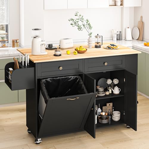 Movable Kitchen Island with Drop Leaf and Power Outlet J472