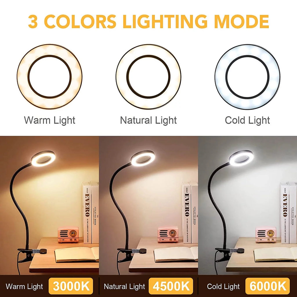 LED Magnifying Glass Desk Lamp with Clamp, 3-Level Dimmable D200542