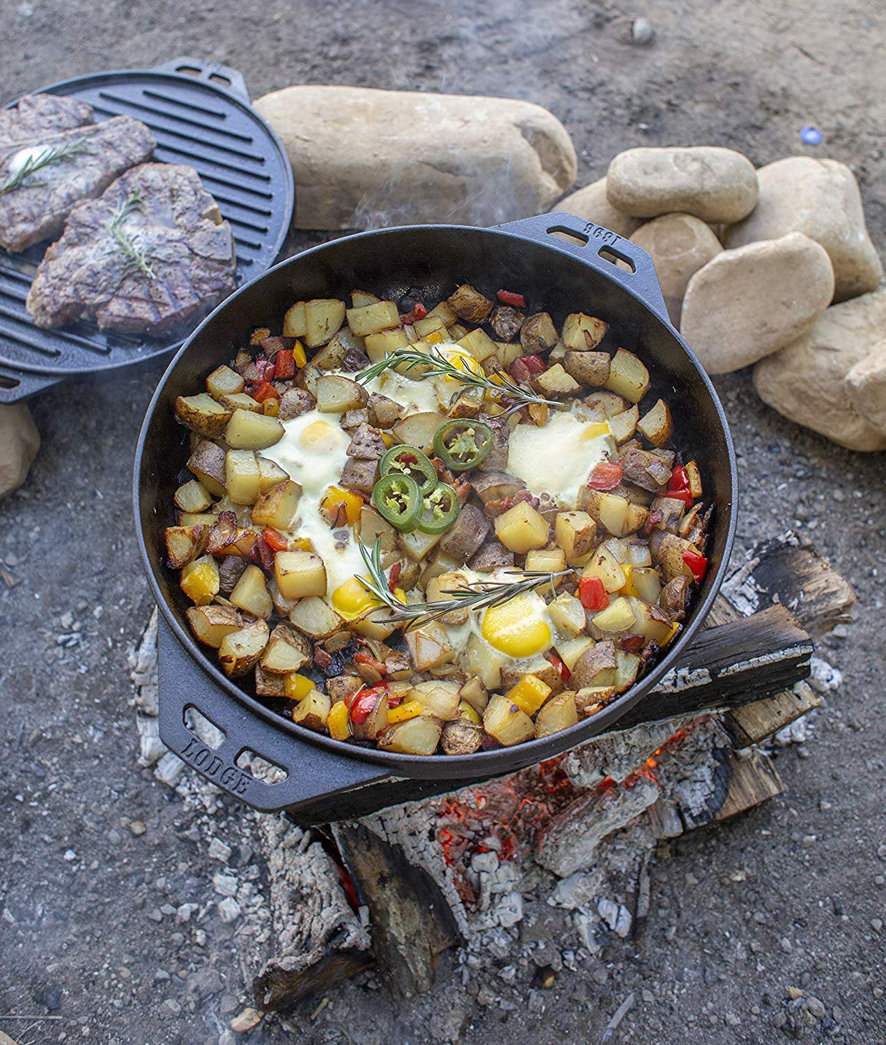 Cast Iron Cook-It-All Kit, Five-Piece Set with Reversible Grill/Griddle and Wok S44371