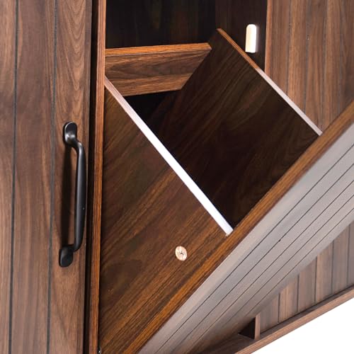 Farmhouse Kitchen Island with Drop Leaf, Barn Door and Wheels O34026