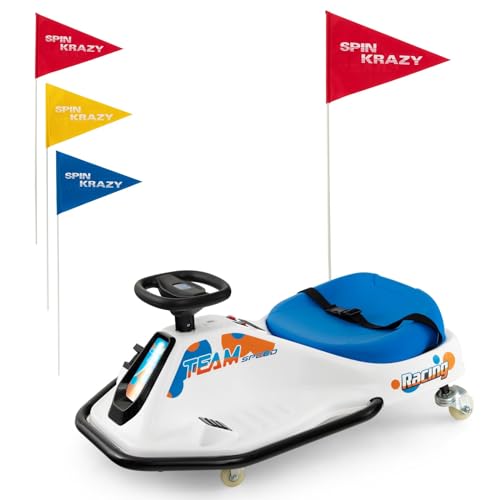 Costzon Electric Drifting Go Kart for Kids, 24V Kids Ride On Drift Car w/360° Spin, Wireless Connection & USB, Radio & Music, Slow Start, 3 Flags Included, Racing Car for Toddlers Aged 3+ Years Old