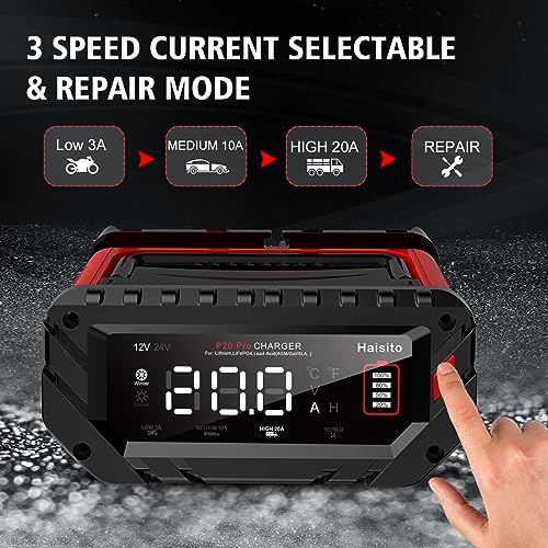 20 Amp Lithium Battery Charger, 12V and 24V Lifepo4, Lead-Acid Portable Car Battery Charger R763