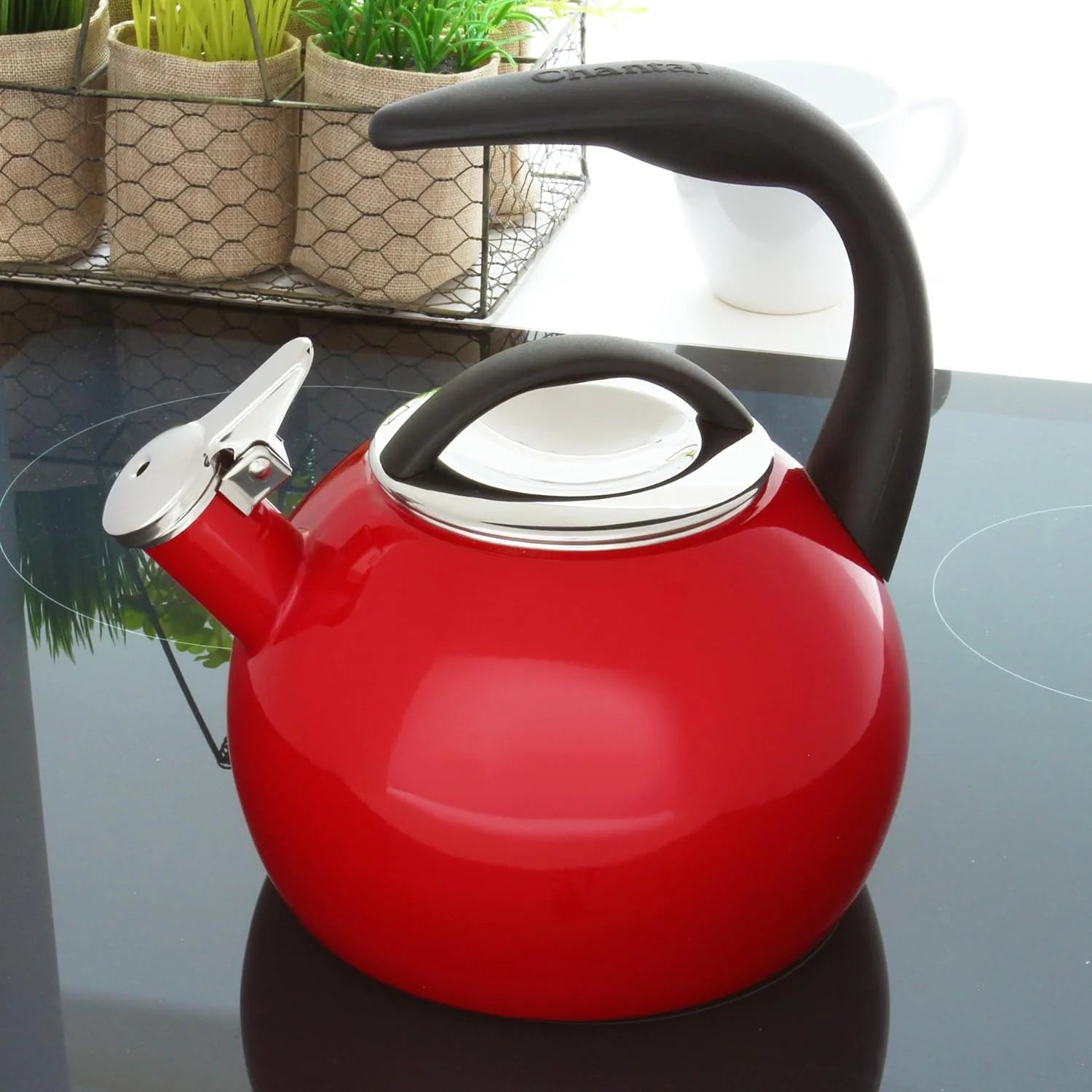 Enamel Steel Whistling Tea Kettle, 2 Quart D60899