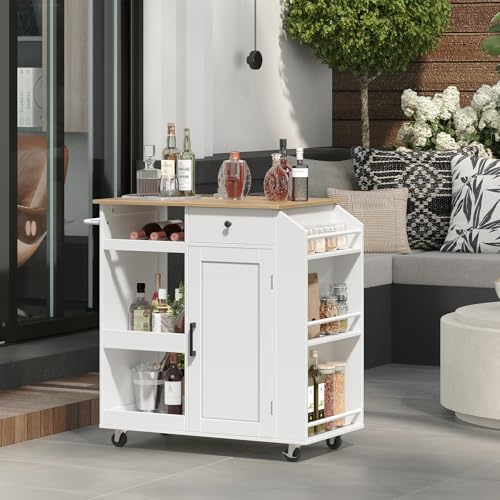 Kitchen Island with Power Outlet and Drawer on Wheels I678