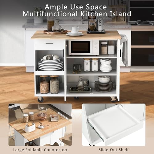 Large Kitchen Island with Drop Leaf, Rolling Cart, Power Outlet R822