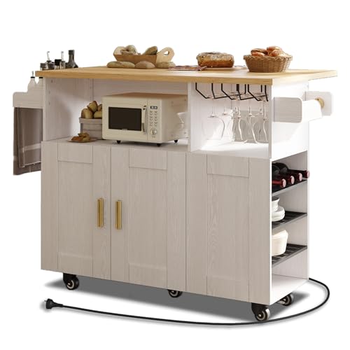 Rolling Kitchen Island Cart with Drop Leaf Countertop and Storage D32375