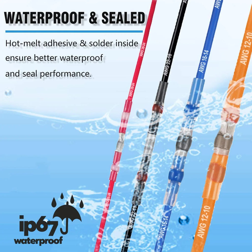 250PCS Solder Seal Wire Connectors, Self-Solder Heat Shrink Butt Splice, Waterproof Electrical Wire Terminals I692248