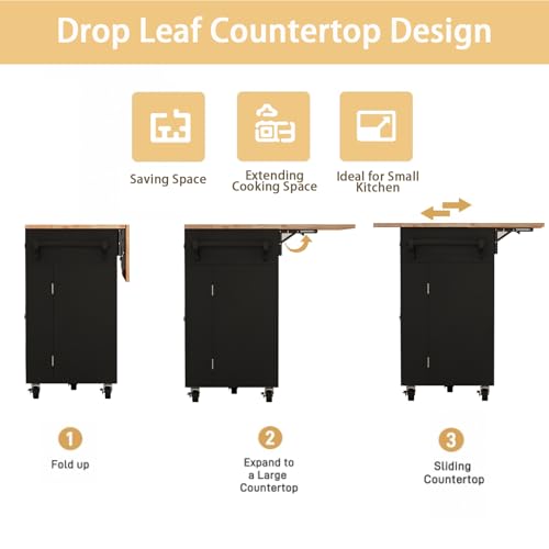 Movable Kitchen Island with Drop Leaf and Power Outlet J472