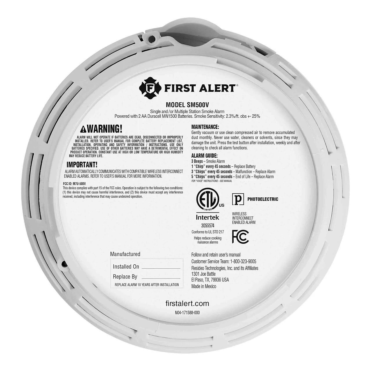 Wireless Battery-Powered Photoelectric Smoke Detector P3367
