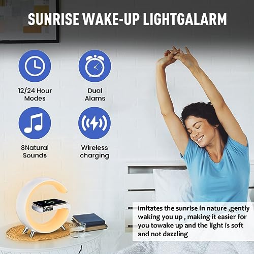 Smart LED Table Lamp with Wireless Charger, Alarm Clock, and Bluetooth Speaker J618863