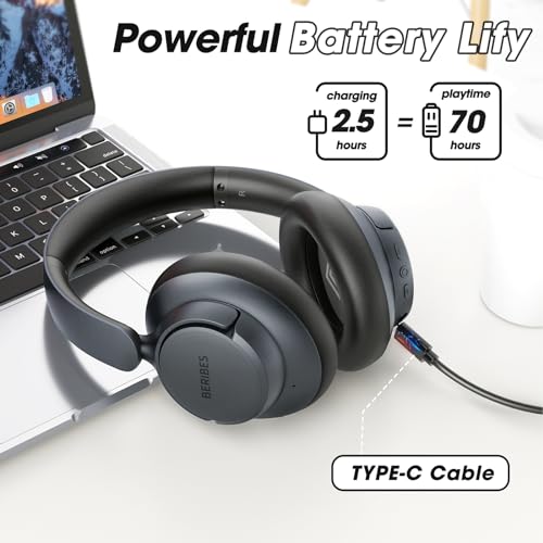 Hybrid Active Noise Cancelling Headphones with Transparent Mode, 70H Playtime, Wireless Bluetooth with Mic, Deep Bass, 3.5mm Cable, Soft Earpads, Fast Charging - Black M65774