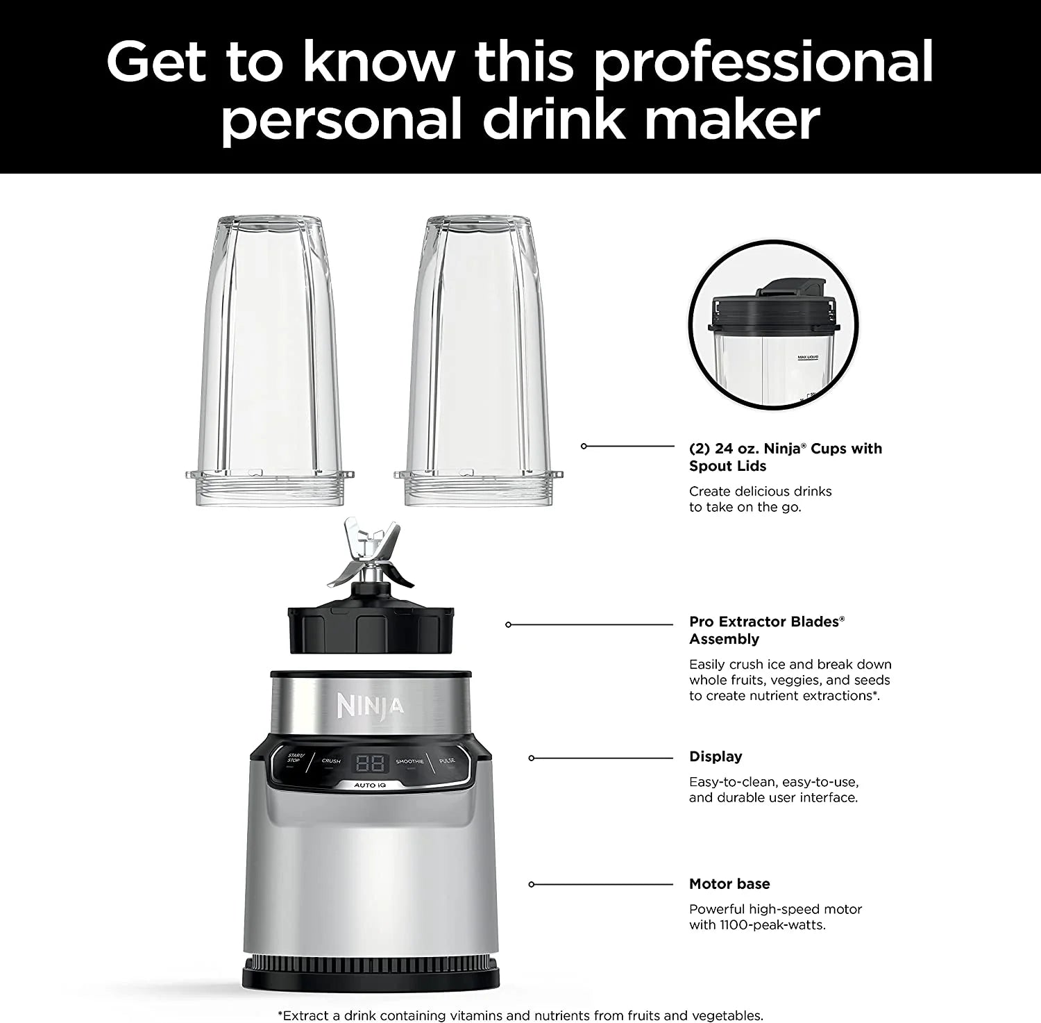 Compact Personal Blender, 900-Peak-Watt Motor, Silver P942971