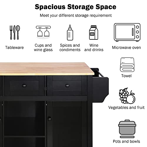 Large Kitchen Island with Drop Leaf, Rolling Cart, Power Outlet R822