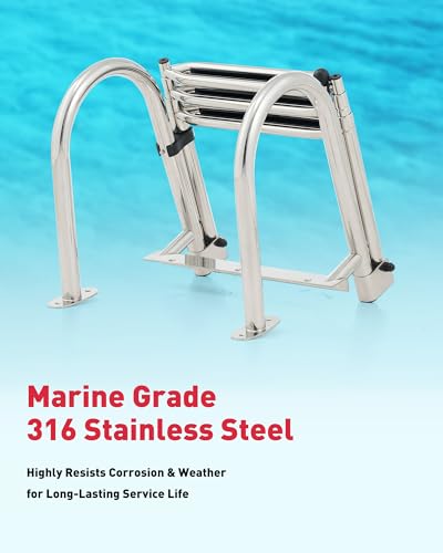 3 Step Telescoping Boat Ladder with Nonslip Steps, 400lb Capacity G2534