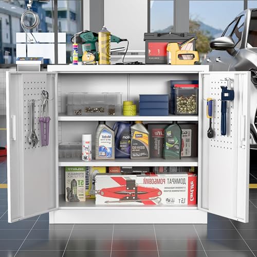 Garage Storage Cabinet with Wheels, 72" H, 2 Doors, 4 Adjustable Shelves, Black Q104