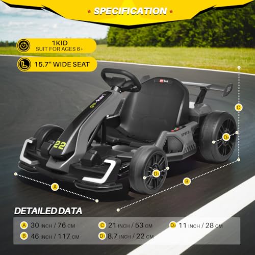 24V Kids Go Kart 300W Electric Drift Kart Outdoor Race Toy with 2X150W Motor, 7AH Battery, Green R238