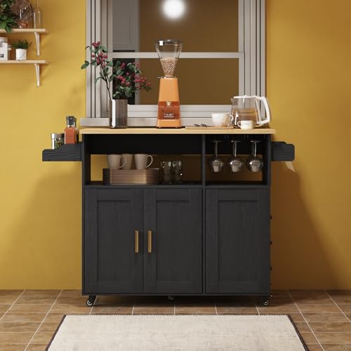 Rolling Kitchen Island Cart with Drop Leaf Countertop and Storage D32375
