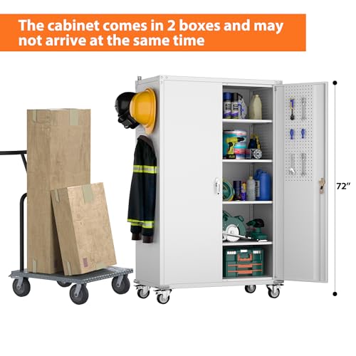 Metal Storage Cabinet with Wheels, 73" H, Locking Doors and Adjustable Shelves C8462