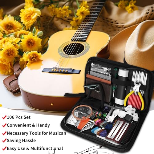 Guitar Tool Kit with Capo, Strings, Picks, Bridge Pins and Gauge J633
