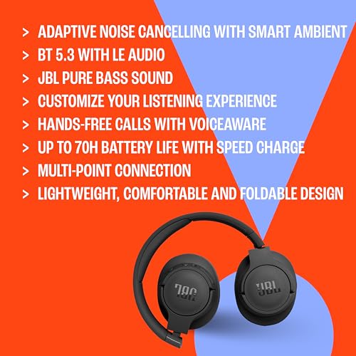 Wireless Over-Ear Headphones with Active Noise Cancelling, Bluetooth 5.3, 70H Battery Life, Foldable Design V24509