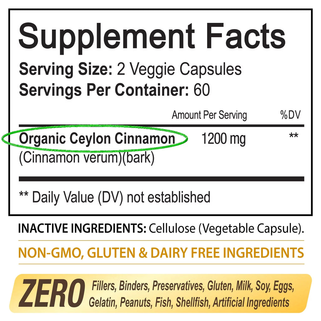 Organic Ceylon Cinnamon 1200mg Capsules X37494