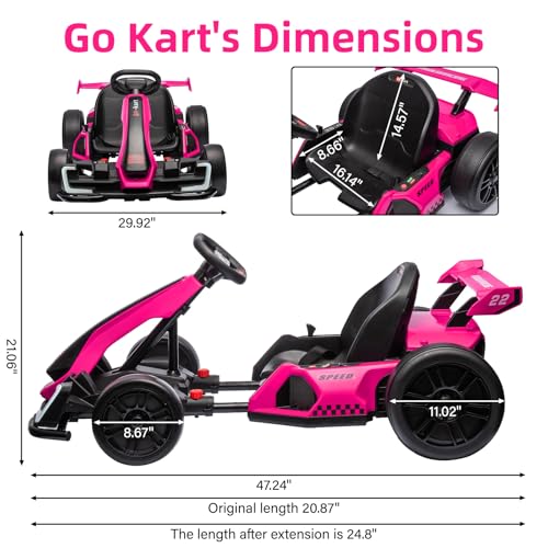 24V Electric Drift Go Kart for Kids, Adjustable Seat, 8mph C10094
