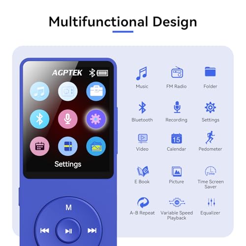 MP3 Player with Bluetooth 5.3, 1.8 Inch Screen, FM Radio, Voice Recorder I138