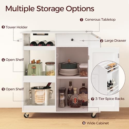 Kitchen Island with Power Outlet and Drawer on Wheels I678