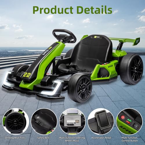 24V Electric Drift Go Kart for Kids, Adjustable Seat, 8mph C10094