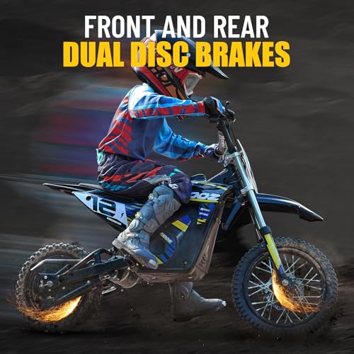 Electric Dirt Bike for Kids, 3 Speed Modes, 18 MPH, 15 Miles Range, Dual Suspension, Disc Brake, 16" Tire, Orange H40536