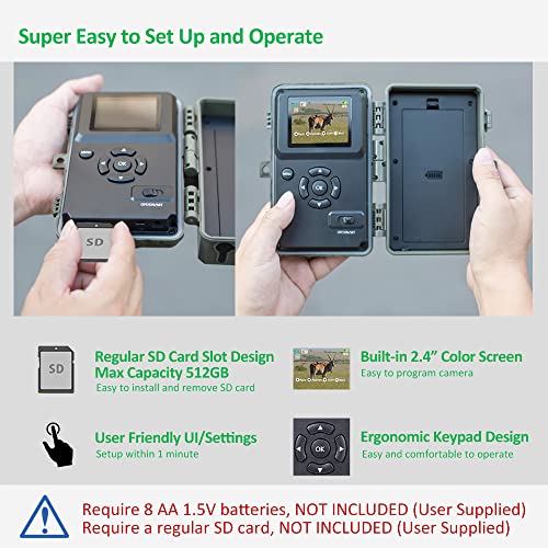 Trail Camera, 64MP 1296p, No Glow Night Vision, Motion Activated Waterproof B8160