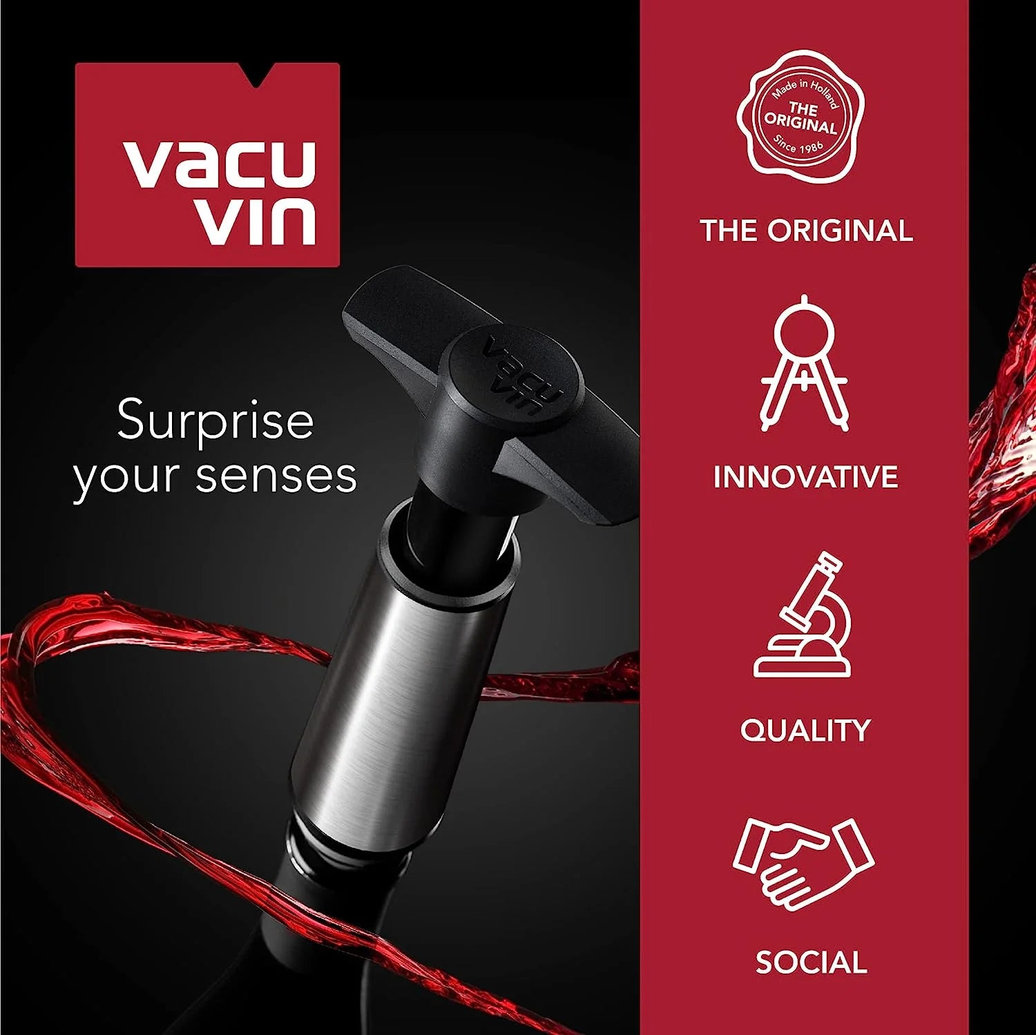 Wine Saver Pump with Vacuum Stoppers, Stainless Steel, Reusable U25002