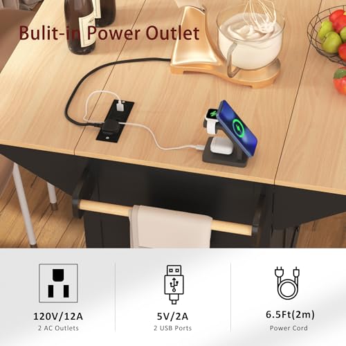 Large Kitchen Island with Drop Leaf, Rolling Cart, Power Outlet R822