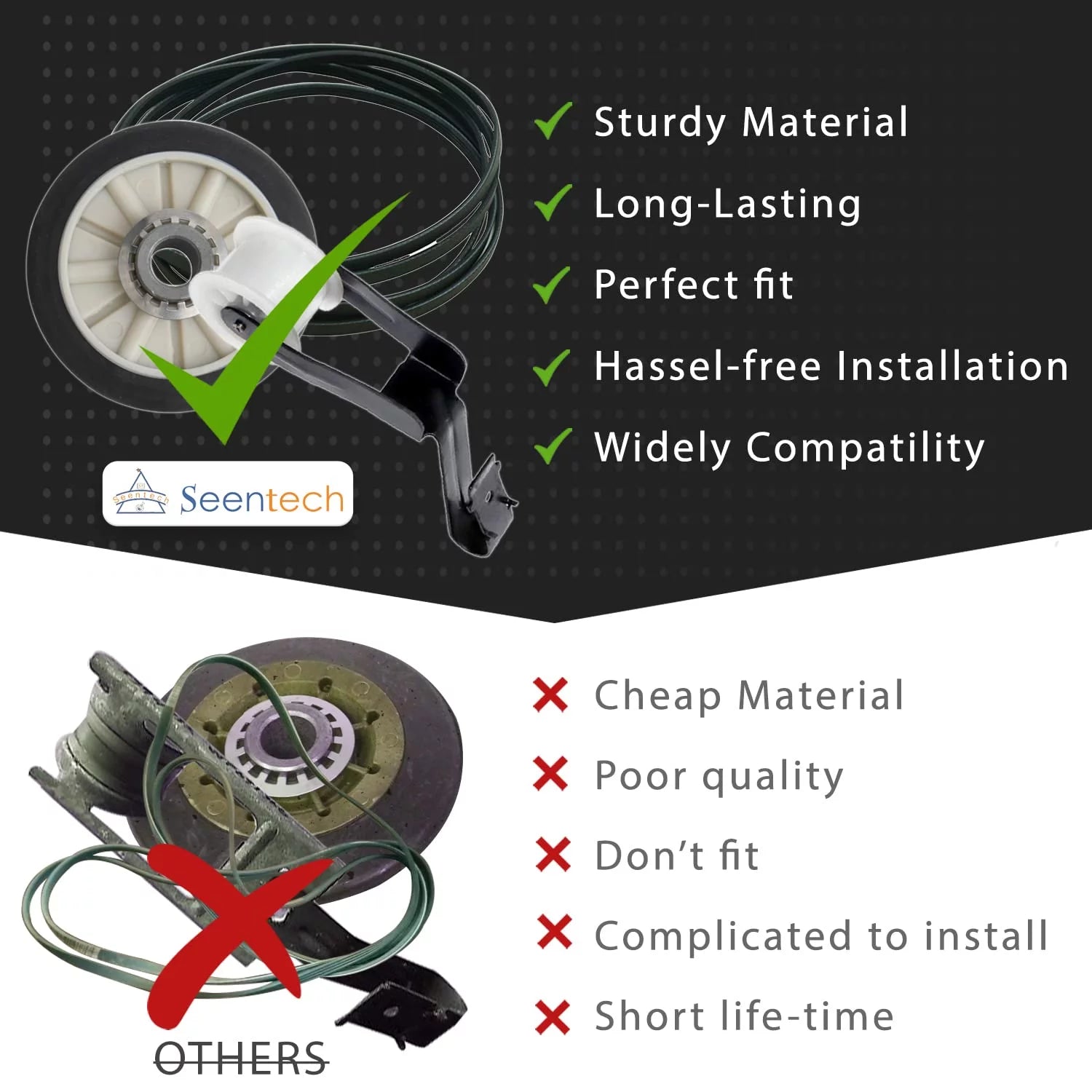 Dryer Repair Kit with Drum Roller, Idler Pulley and Belt W63460