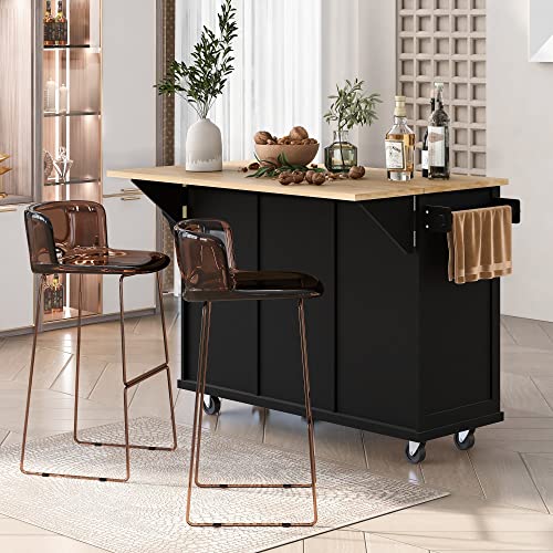 Large Kitchen Island with Drop Leaf, Rolling Cart, Power Outlet R822
