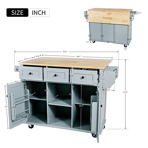 Large Kitchen Island with Drop Leaf, Rolling Cart, Power Outlet R822