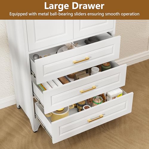 Tall Kitchen Storage Cabinet with Doors and Adjustable Shelves, Black Freestanding Cupboard X34021