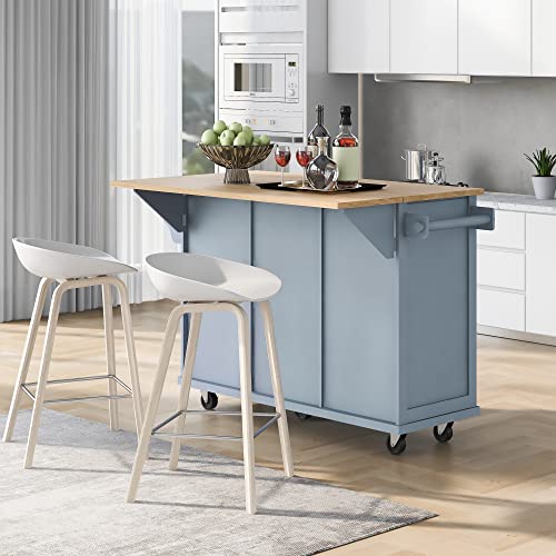 Large Kitchen Island with Drop Leaf, Rolling Cart, Power Outlet R822