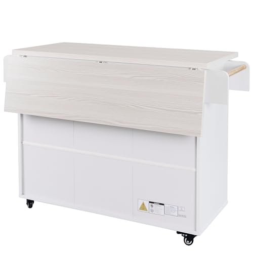 Farmhouse Kitchen Island with Drop Leaf, Barn Door and Wheels O34026